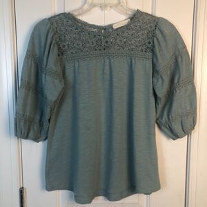 Womens Top Fairy Boho Cottage Shabby Chic Peasant Sage Green‎ Size Large Lace